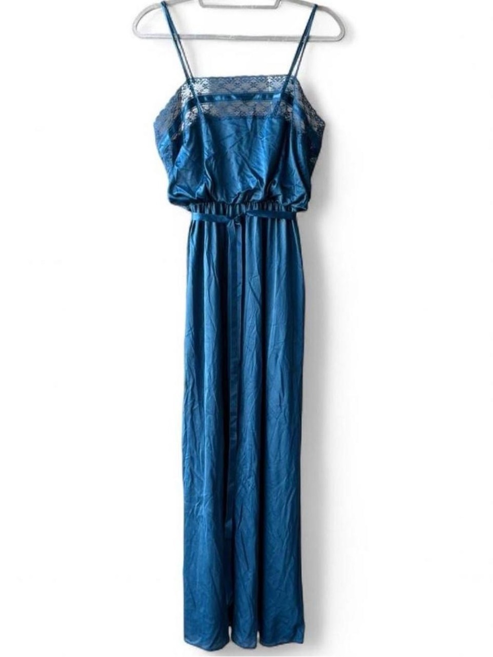 Vintage Union Label Flair Blue Lacy Maxi Slip Dress Size L